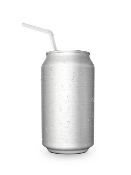 istock Aluminum can with the ring pull and straw. Isolated on a white 1353206902