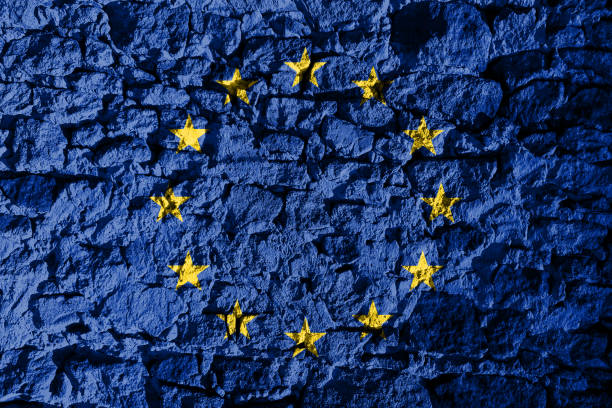 european union flag depicted on a stone wall - european union flag european community photography textured effect imagens e fotografias de stock