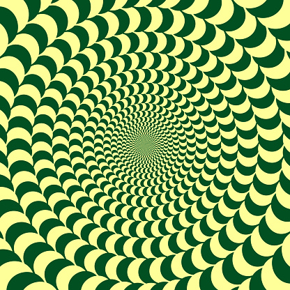 Optical illusion effect with green and yellow circles.