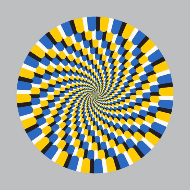 optical illusion with motion effect vector background. wavy stripes move around center. - göz yanılması stock illustrations