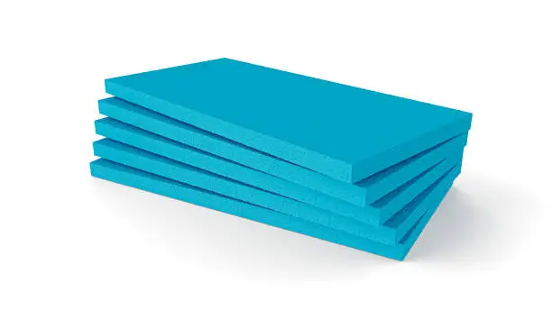 Photo of Blue styrofoam Sheet on a white background 3d illustration