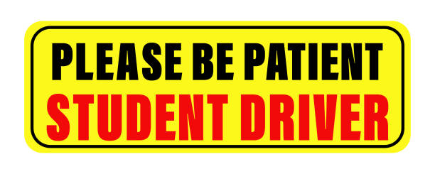 Please be patient student driver safety stickers. Car signs stickers for the new driver. Vehicle signs for the beginner learning driver. Please be patient student driver safety stickers. Car signs stickers for the new driver. Vehicle signs for the beginner learning driver. student driver stock illustrations