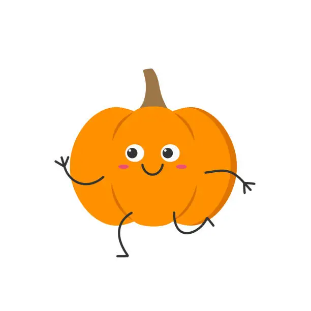 Vector illustration of Pumpkin running cute character cartoon face smiling joy funny vegetable happy emotions icon vector illustration.