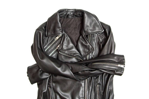 istock Black leather jacket insulated on white 1353216967