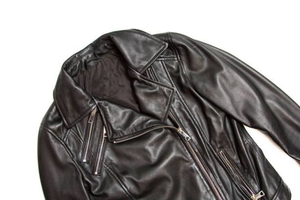 istock Black leather jacket insulated on white 1353216985