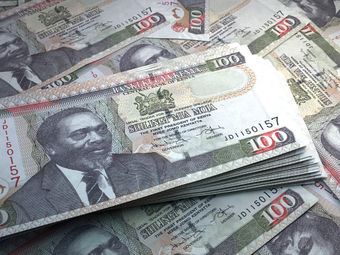 Money of Kenya. Kenyan shilling bills. KES banknotes. 100 shillings. Business, finance, news background.