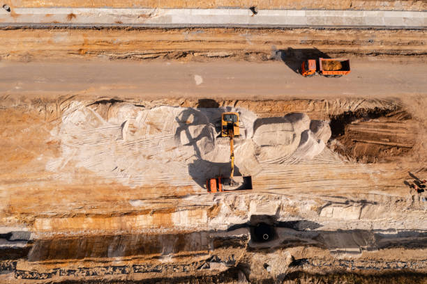 istock Aerial view of highway construction 1353224799