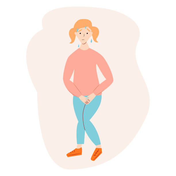 illustrations, cliparts, dessins animés et icônes de la petite fille a besoin de faire pipi. problème d’incontinence urinaire. illustration vectorielle. - little girls only child babies and children people