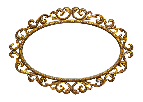 Empty gilded wooden picture frame isolated o nwhite background. Clipping path included (inner and outer edges).