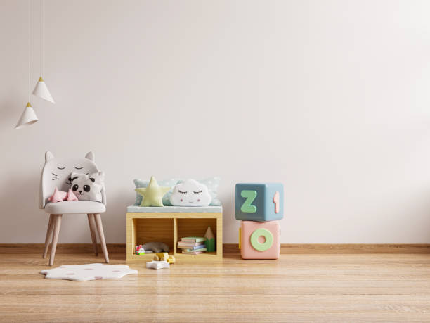 istock Space of empty wall in simple child's room on wall white colors background. 1353230342