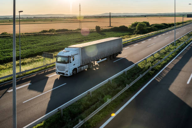 Big powerful truck on highway