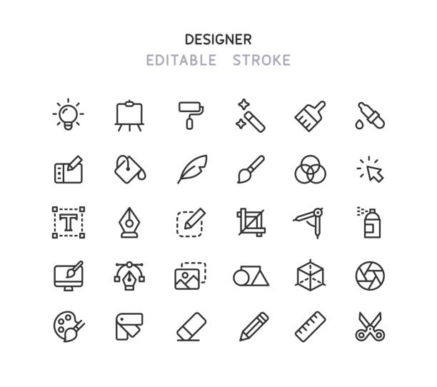 Graphic Design Line Icons Editable Stroke Set of graphic design line vector icons. Editable stroke. paint icons stock illustrations