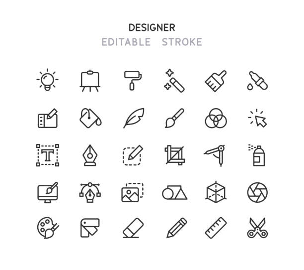 Graphic Design Line Icons Editable Stroke Set of graphic design line vector icons. Editable stroke. font symbols stock illustrations