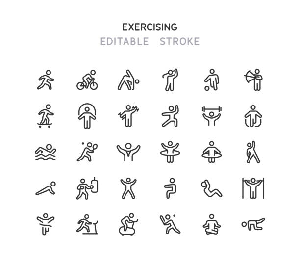 Exercising Line Icons Editable Stroke Set of exercising line vector icons. Editable stroke. pilates stock illustrations