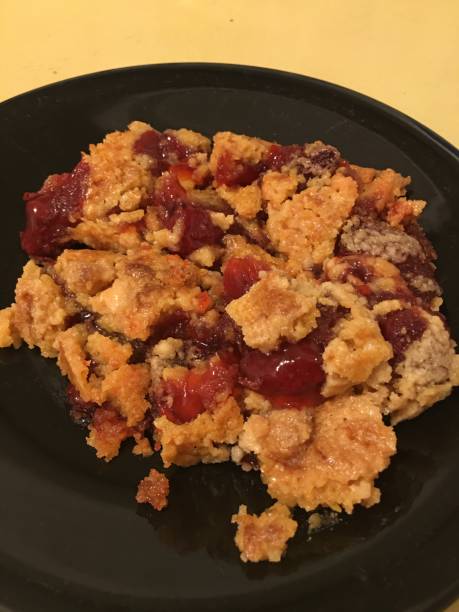 Baked Cherry Crumble Pie stock photo