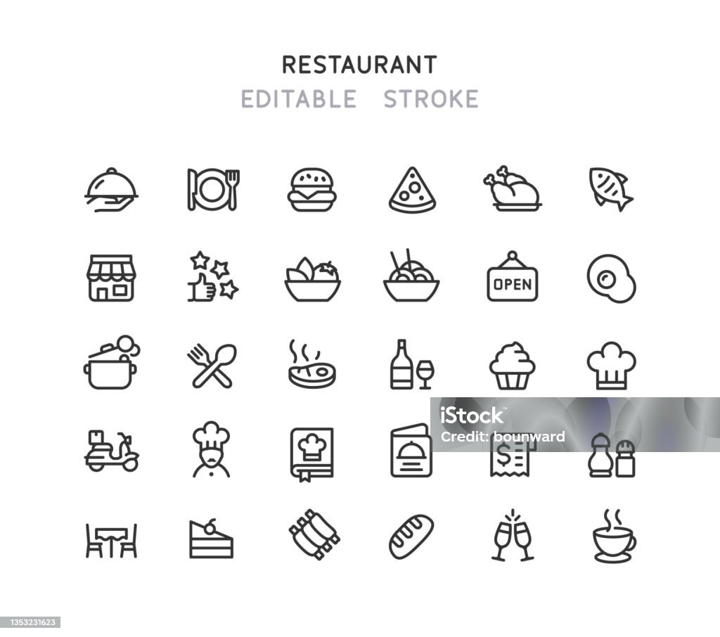 Restaurant Line Icons Bearbeitbarer Strich - Lizenzfrei Icon Vektorgrafik