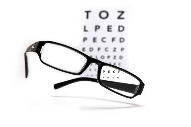 istock glasses in front of vision test 1353232498