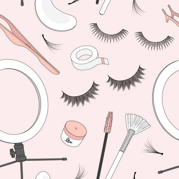 Seamless pattern with different eyelash extension tools Seamless pattern with different eyelash extension tools. Vector illustration eyelash stock illustrations