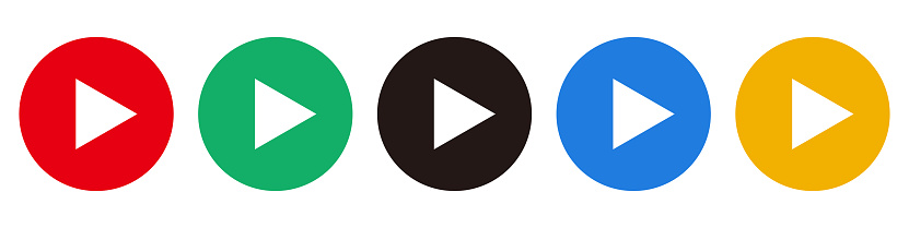 A set of colorful play button icons. Video playback and audio playback.