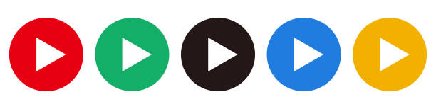 A set of colorful play button icons. Video playback and audio playback. The icon design of the playback button is often used for video and audio playback. youtube stock illustrations