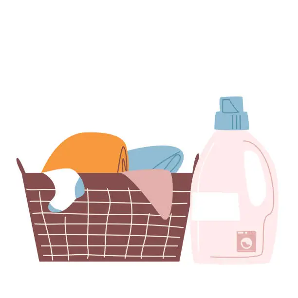 Vector illustration of Laundry basket with dirty laundry