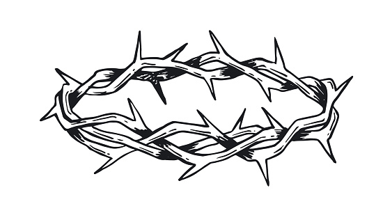 Crown of thorns hand drawn illustration on white background.