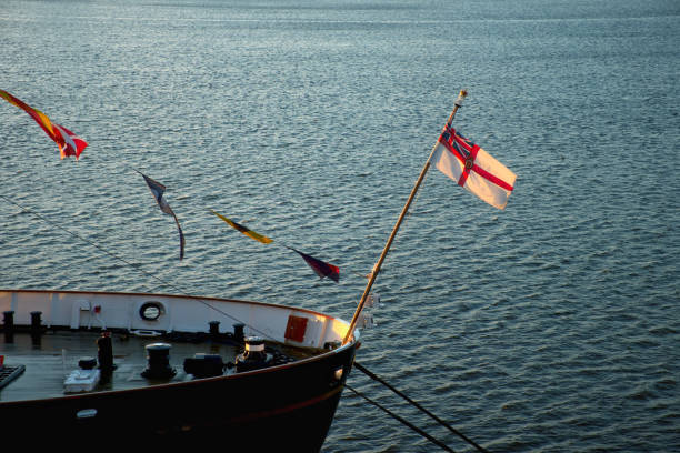Flag at the stern of the yacht stock photo