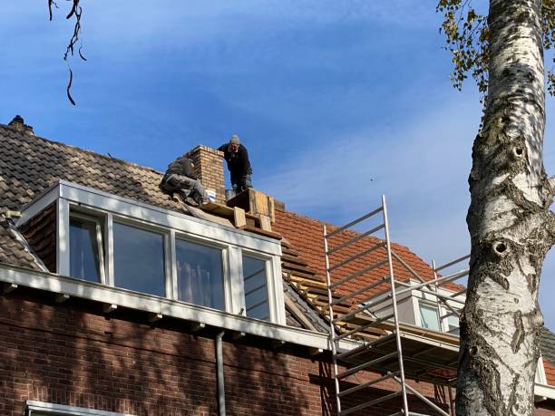 restauration d’une cheminée en brique - restoring scaffolding built structure home improvement photos et images de collection