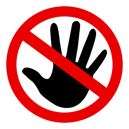 Don't touch sign or symbol, no sign in red black left hand