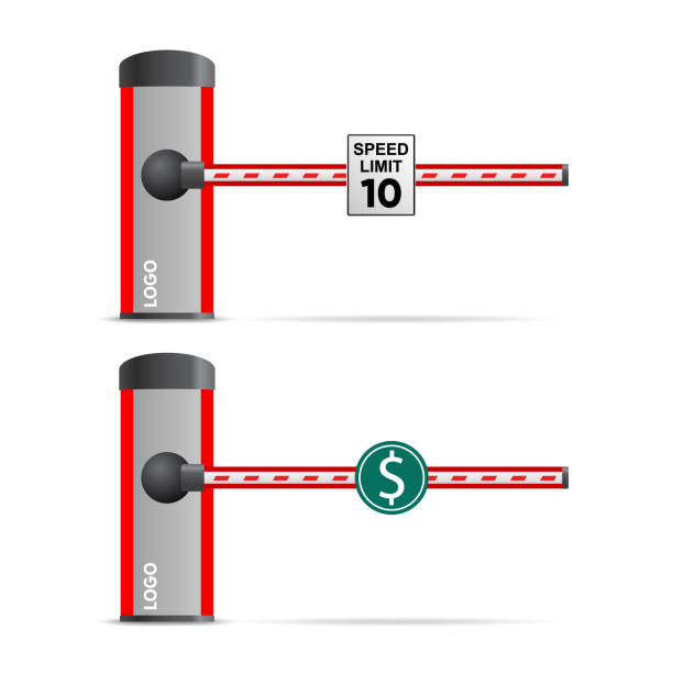 istock Automatic barrier with road signs. speed limit and toll, parking 1353243857