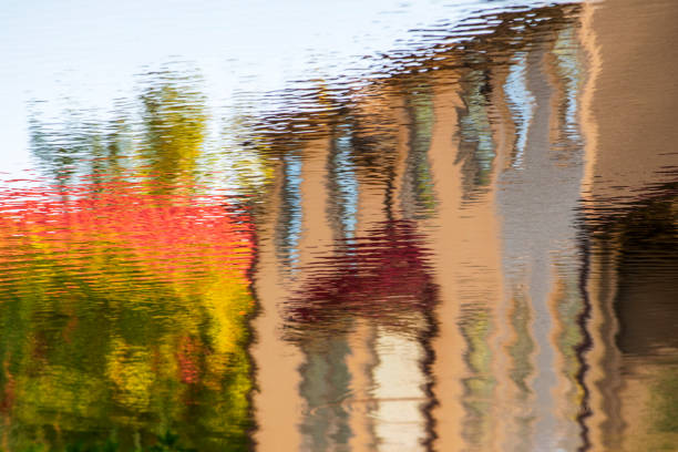 A reflection of a house on a river. Photographed: Fremington, Devon, UK. June 2018