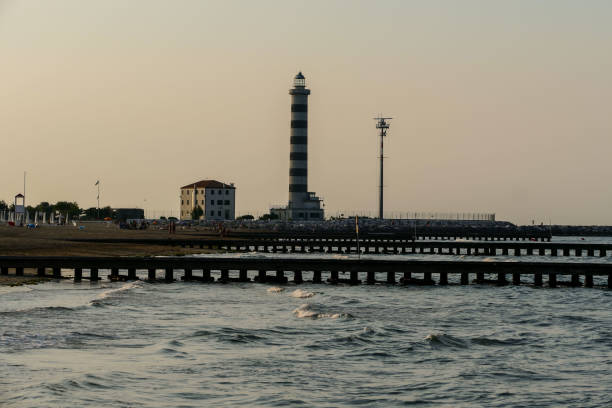 Pier Beach of Lido di Jesolo at adriatic Sea in a beautiful summer day Italy