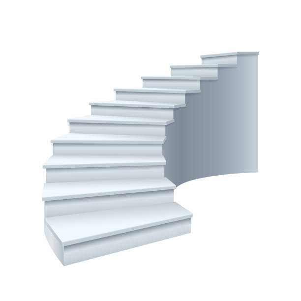 realistische 3d-innentreppen, weiße bühne isoliert auf weißem hintergrund. vorlage treppenstufen - escalator staircase steps moving up stock-grafiken, -clipart, -cartoons und -symbole
