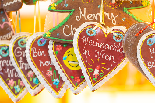 Decorated seasonal cookies at a market stall in Vienna
