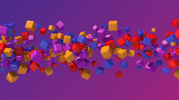 istock Group of bright colorful cubes. Abstract illustration, 3d render. 1353252401