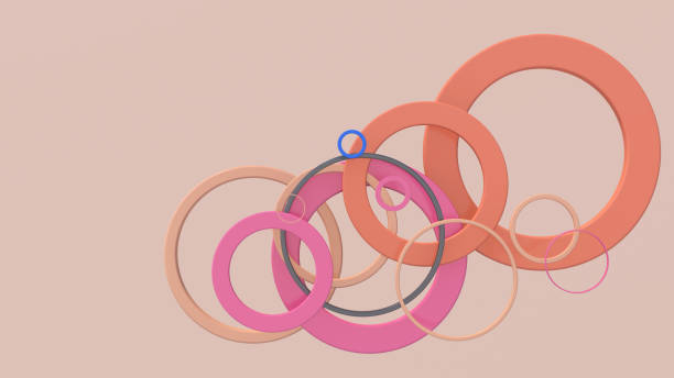 istock Group of colorful circle shapes. Beige background. Abstract illustration, 3d render. 1353252512