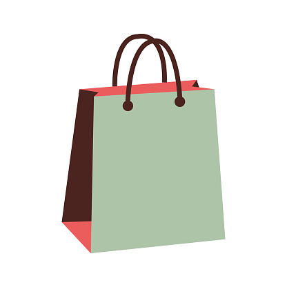 Colored paper shopping bag flat icon vector illustration