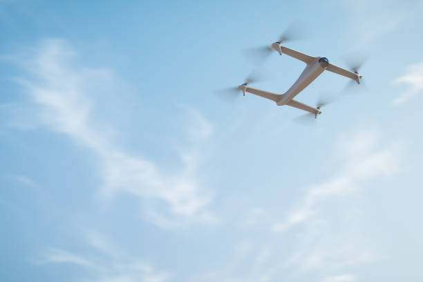 istock Reconnaissance drone flying in the sky 1353257954