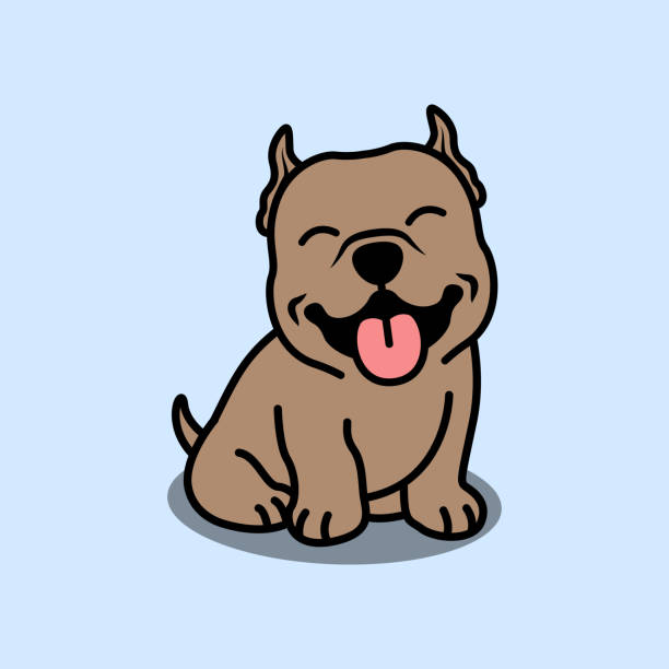 cute pitbull puppy sitting cartoon, vector illustration - 比特犬 幅插畫檔、美工圖案、卡通及圖標