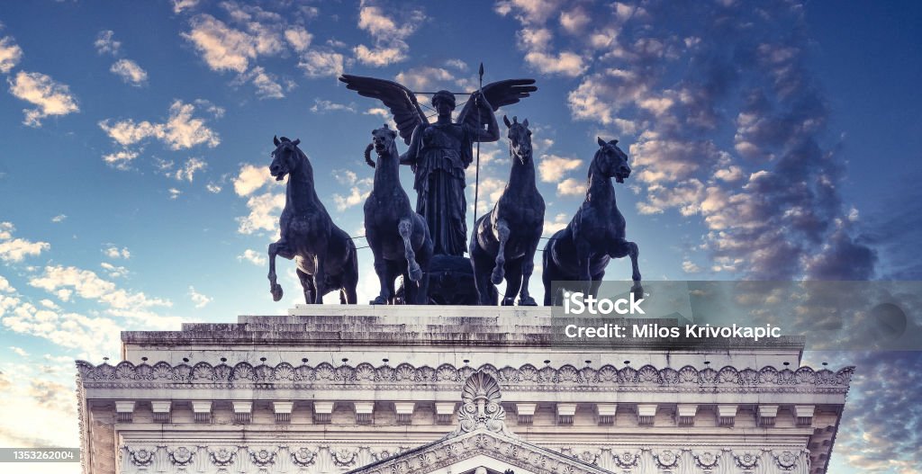 Statue of Victor Emmanuel and View on Piazza Venezia in Rome, Italy Gladiator Stock Photo