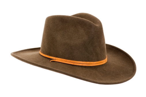 black leather sheriff hat isolated on white background