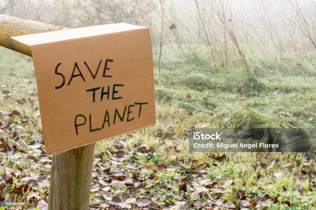 Cardboard with save the planet slogan Fridays for Future Stock Photo