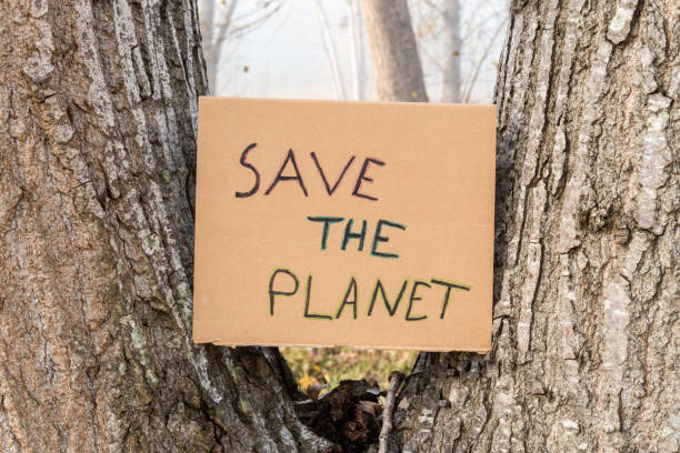 istock Cardboard with save the planet slogan 1353263090