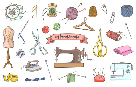 Sewing and needlework tools and accessories.