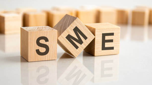 istock wooden blocks of SME representing Small Medium Enterprise on a business table 1353265929
