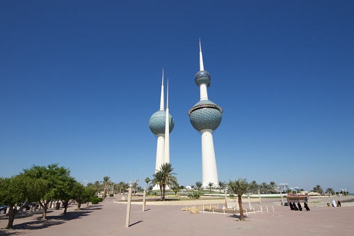 Panoramic view of Kuwait towers during a sunny day, Kuwait City