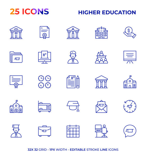 Higher Education Editable Stroke Line Icon Series Higher Education Vector Style Editable Stroke Line Icon Set bachelor's degree stock illustrations