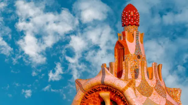 House in Park Guell mosaic designed by Antonio Gaudi in Barcelona