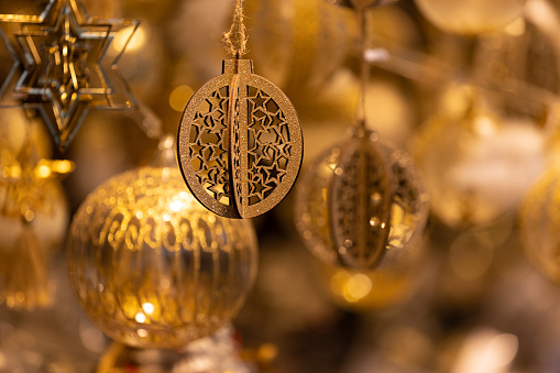 Golden christmas tree ornaments