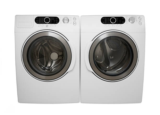 Modern Washer & Dryer Frontload washer and dryer isolated on a white background. dryer stock pictures, royalty-free photos & images